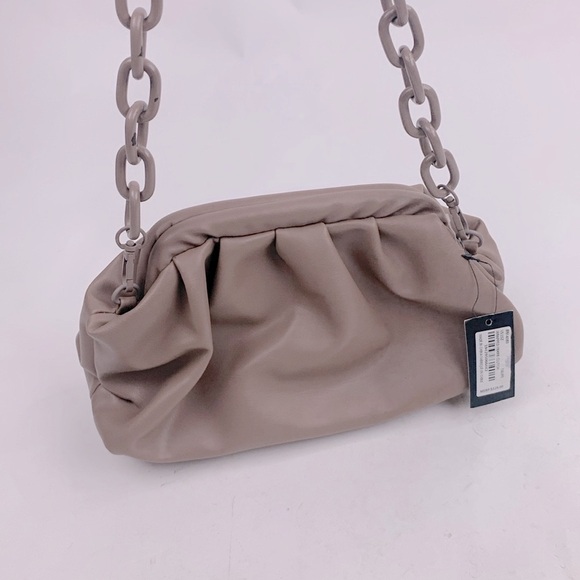 Badgley Mischka Wrapped Frame Clutch Bag Purse Taupe Chain strap New NWT - Picture 14 of 15